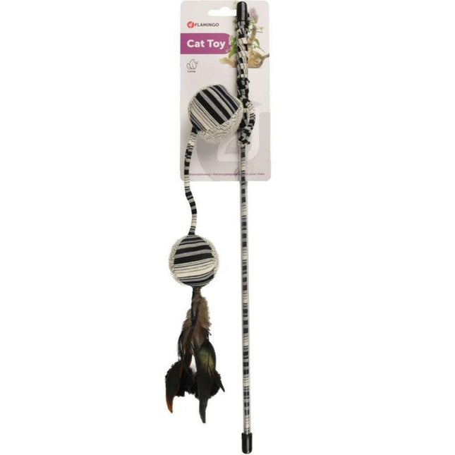 Flamingo Cat Pirin Dangler Balls - stylish fishing rod for cats with balls, feathers, and pom-poms, infused with catnip.