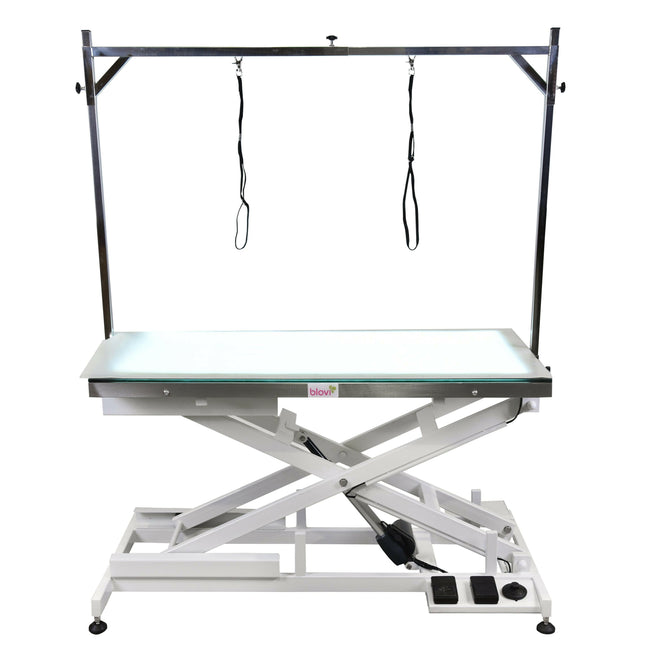 Blovi Luminous - professional grooming table with electric lift and illuminated glass LED top.