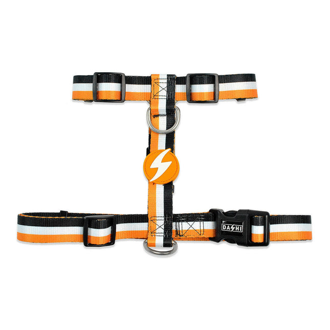 Dashi Stripes Orange & Black Back Harness - adjustable guard harness for dogs, straps.