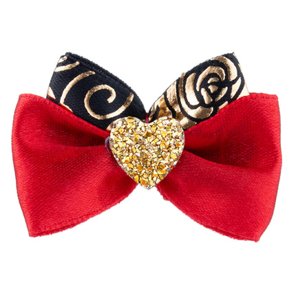 Blovi Bow Glamour satin bow with rose motif.