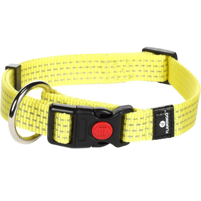 Flamingo Collar Ziggi Reflective - neon reflective collar for dogs, snap with lock, yellow.