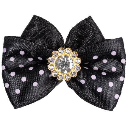 Blovi Bow Glamour Dots satin bow with polka dots and decorative stone.