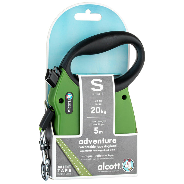 Alcott Adventure Retractable Leash Green - reflective automatic leash for dogs, green.