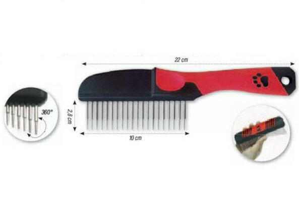 Chadog Dog Comb with Rotating Teeth and Pressure Control.