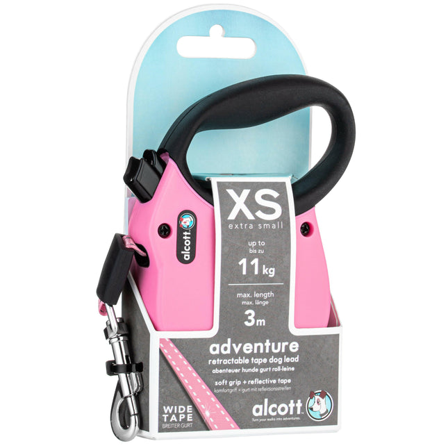 Alcott Adventure Retractable Leash Pink - reflective automatic leash for dogs, pink.
