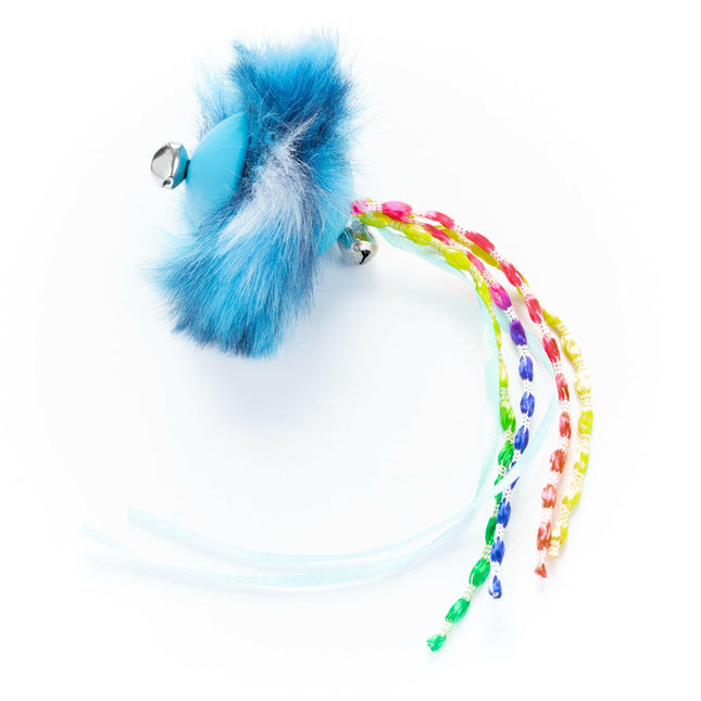 Flamingo Cat Howi Ball Ribbons - rubber ball for cats, with fur, ribbons, and bells.
