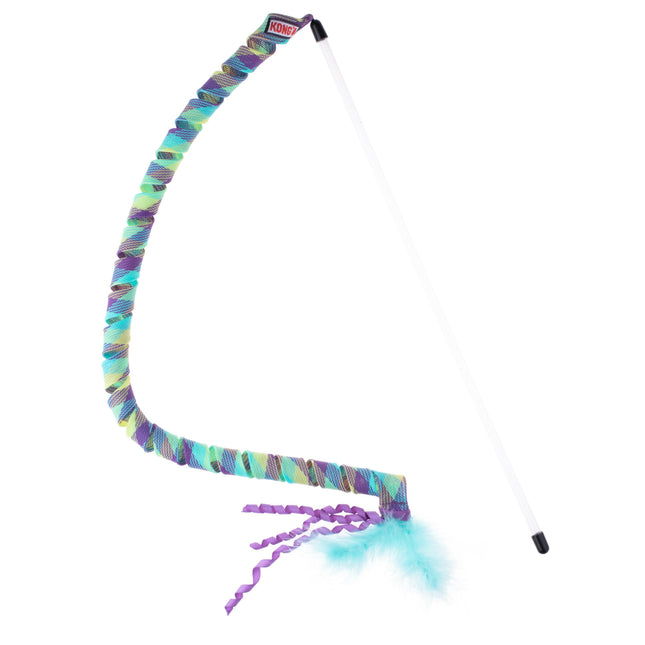 KONG Teaser Curlz - cat wand with elastic ribbon, feathers, and streamers.