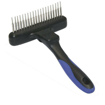 Show Tech cross-bristle grooming rake with rotating teeth.