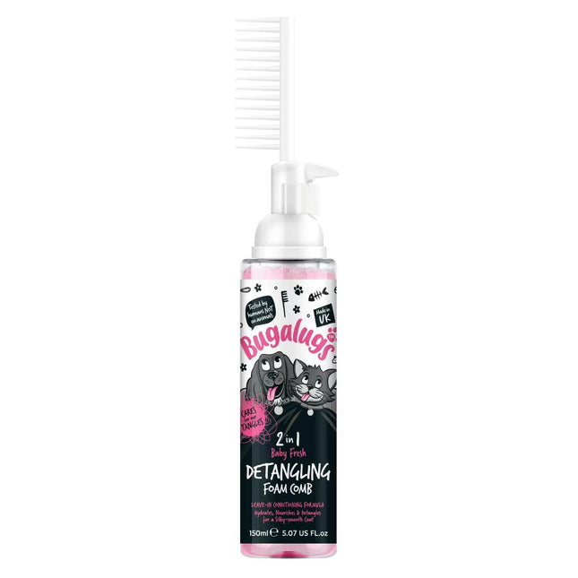 Bugalugs 2in1 Detangling Foam Comb Baby Fresh - foam that facilitates detangling of dog and cat fur, powdery scent.
