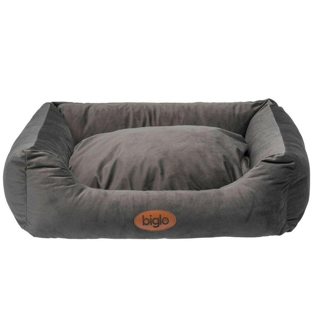 Biglo Velvet Love Dark Grey - elegant velvet bed for dogs and cats, rectangular dark grey.