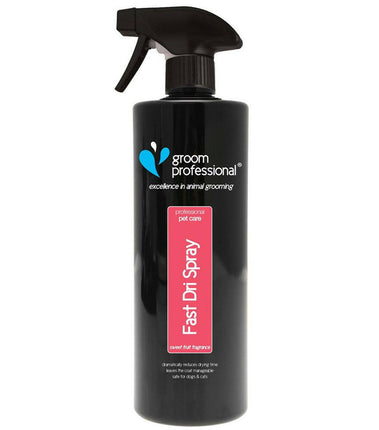 Groom Professional Fast Dri Spray - a formula that reduces drying time by 50%, with a sweet fruit scent..