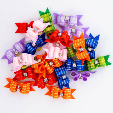 Blovi Bows Exclusive 25 pcs - exceptionally elegant bows for dogs with glitter thread and a rhinestone, on an elastic band.