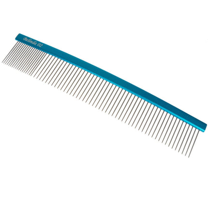 Miranda Belinda 02 - curved comb with an aluminum handle and a mixed tooth spacing of 80/20.