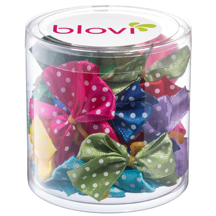 Blovi Bows Polka Color 25 pcs - colorful polka dot bows for dogs, satin with elastic band.