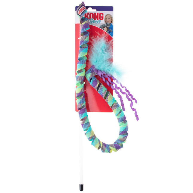 KONG Teaser Curlz - cat wand with elastic ribbon, feathers, and streamers.