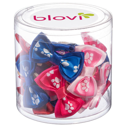 Blovi Bows Paws Double 25pcs - colorful, double bows with paw prints, on elastic, for dogs.