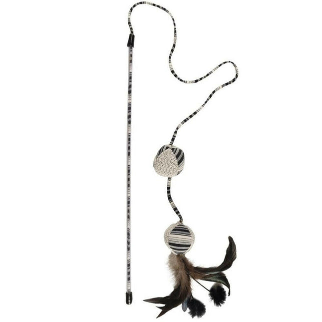 Flamingo Cat Pirin Dangler Balls - stylish fishing rod for cats with balls, feathers, and pom-poms, infused with catnip.