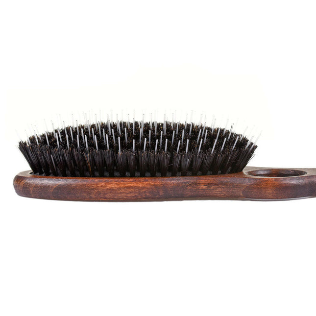 Blovi Wood Brush - large wooden brush with natural bristles, detangler, and finger hole, for long-haired breeds.