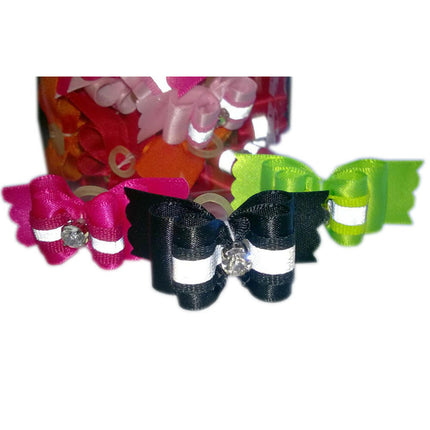 Blovi Bows Reflect 25pcs - elegant bows with reflective straps and rhinestones, on an elastic band, for dogs.