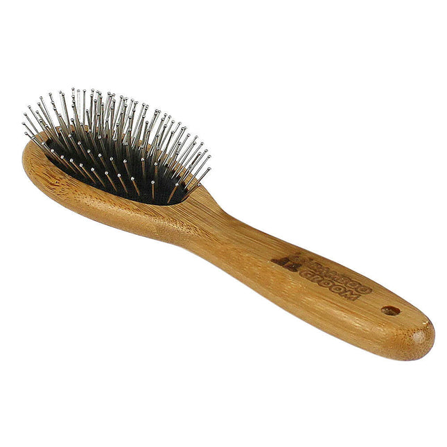 Bamboo Groom Oval Pin Brush Small/Medium - bamboo brush with metal pins, for dogs and cats, small and medium breeds.