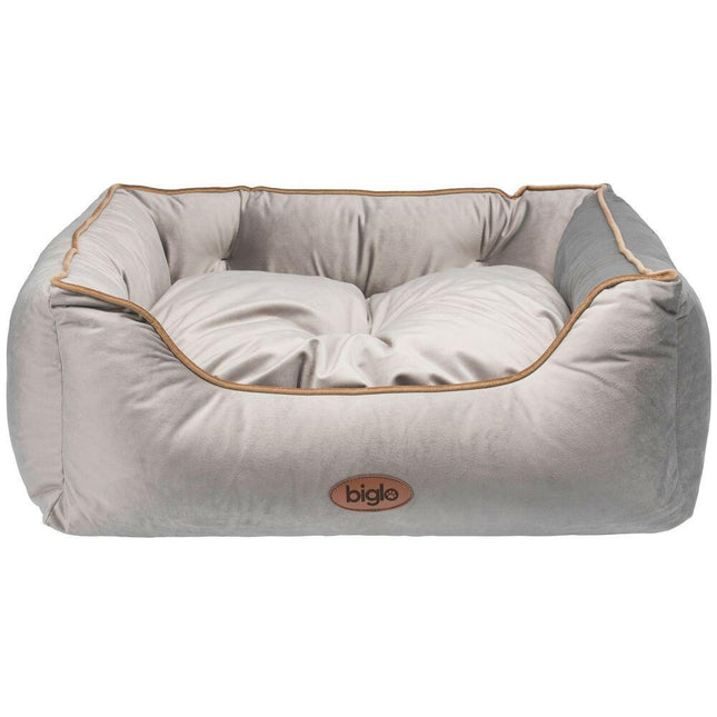 Biglo Velur Love Lux Light Grey - velour bed for dogs and cats, with light grey piping.
