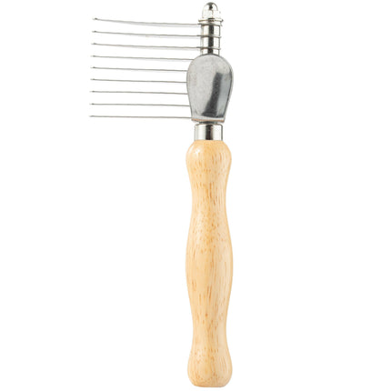 Chadog slicker brush with a wooden handle and long side blades.
