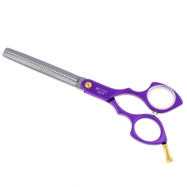 Madan Pet Grooming Thinning - professional, ultra-lightweight single-sided thinning shears made of Japanese stainless steel, aluminum handle - purple.
