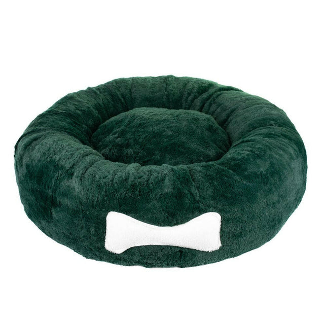 Biglo Plush Donut - soft, fluffy, and stress-relieving dog bed, emerald green.