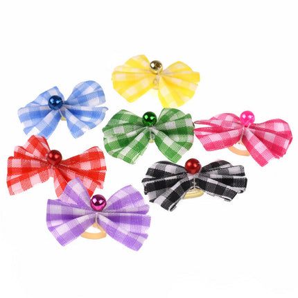 Blovi Bows Checkered 25pcs - checkered bows for dogs, with beads, on elastic.