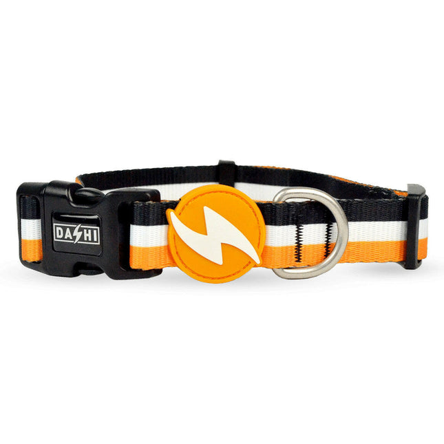 Dashi Stripes Orange & Black Collar - dog collar, stripes.
