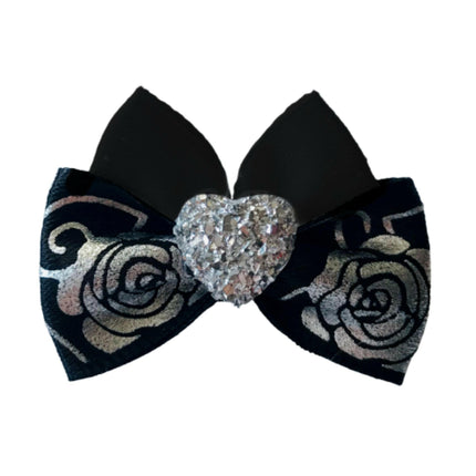 Blovi Bow Glamour satin bow with rose motif.
