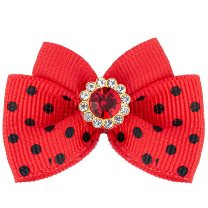 Blovi Bow Glamour satin polka dot bow with decorative stone.