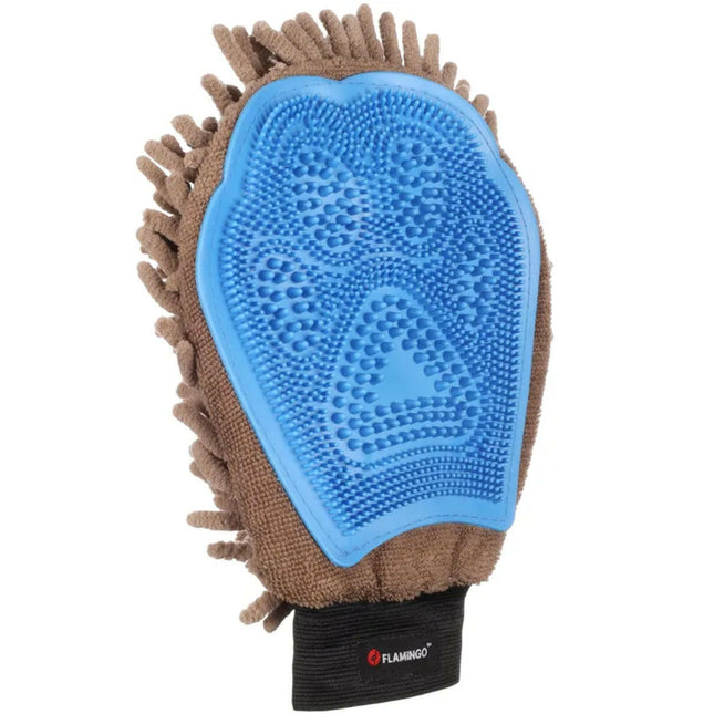 Flamingo Combi Glove - grooming glove for de-shedding and drying.