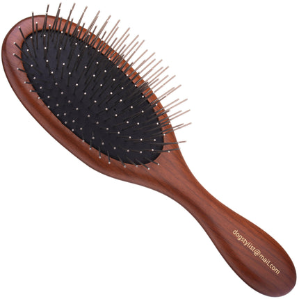 P&W Dog Stylist Brush - wooden, oval brush with long metal pins.