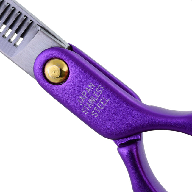 Madan Pet Grooming Thinning - professional, ultra-lightweight single-sided thinning shears made of Japanese stainless steel, aluminum handle - purple.