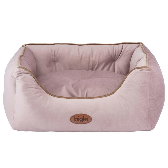 Biglo Velur Love Lux - velour pet bed for dogs and cats, with a dusty pink trim.