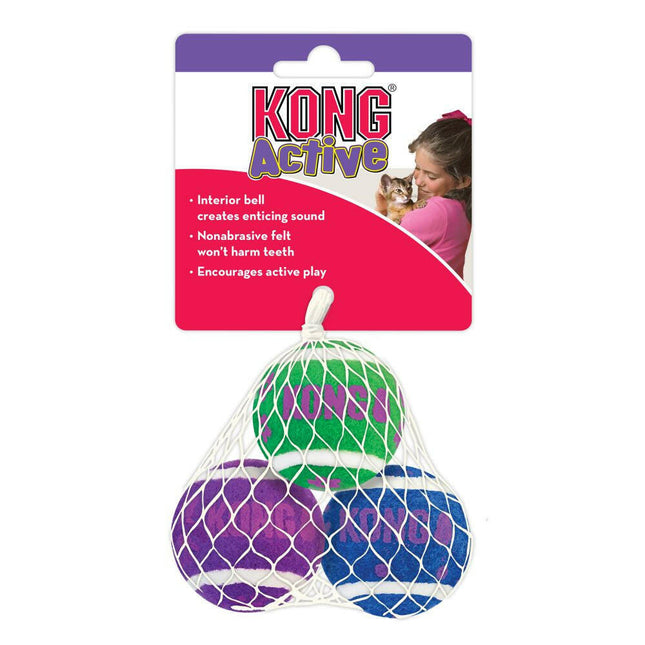 KONG Cat Active Tennis Balls 3 pcs - small tennis balls for cats, with a bell inside.