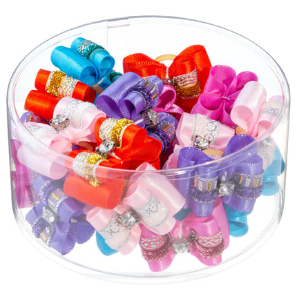 Blovi Bows Chic 25 pcs - elegant, richly decorated bows for dogs, with a rhinestone, on an elastic band.