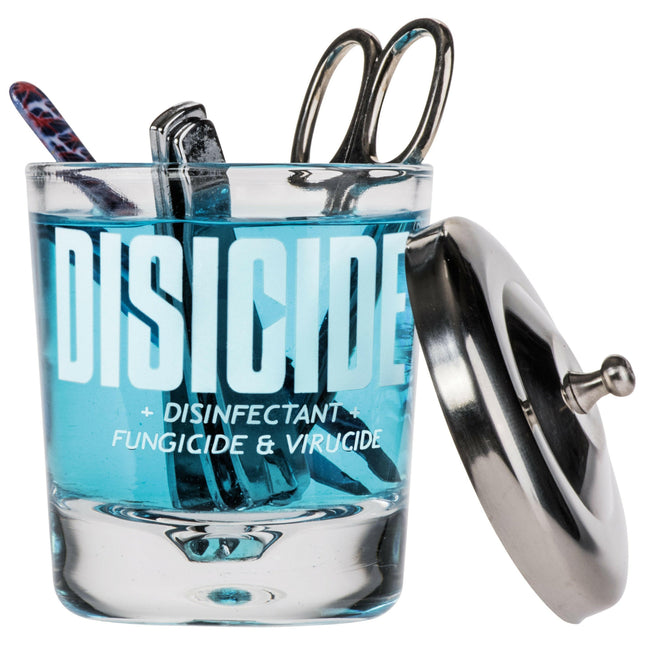 Disicide Disinfecting Glass Jar - small glass container for disinfecting tools and accessories.