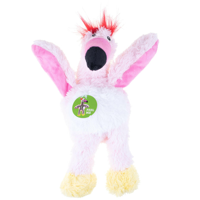KONG Wild Knots Birds Flamingo - plush toy for dogs, with internal rope and squeaker.