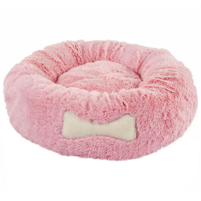 Biglo Plush Donut Pink - soft, fluffy, and stress-relieving dog bed in powder pink.