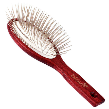 Blovi Wood Pin Brush - large, soft, wooden brush with a long metal pin.