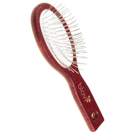 Blovi Wood Pin Brush - small, soft, and wooden brush with metal pins for Yorkies, Maltese, Shih Tzus.