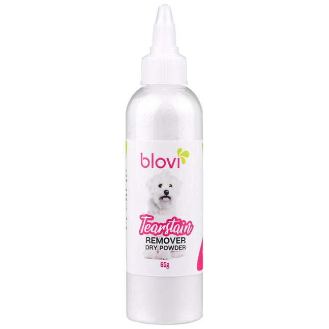 Blovi Tear Stain Remover Dry Powder - moisture-absorbing powder that eliminates tear stains under the eyes of dogs and cats.