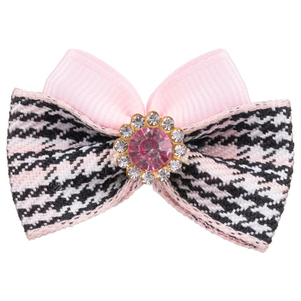 Blovi Bow Glamour handmade houndstooth bow with decorative stone.
