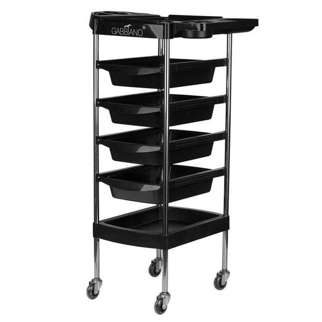 Gabbiano FX7 - grooming cart, 4 trays, lower shelf, 2 side handles, black.