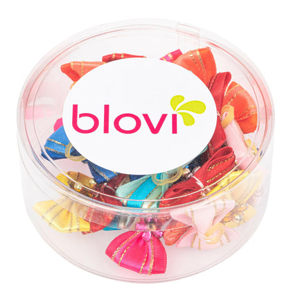 Blovi Bows 25 pcs - colorful bows for dogs, with a flower and golden thread, on an elastic band.