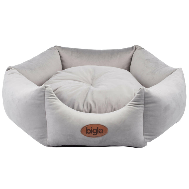 Biglo Velur Love Light Grey - elegant velvet bed for dogs and cats, light gray hexagon.