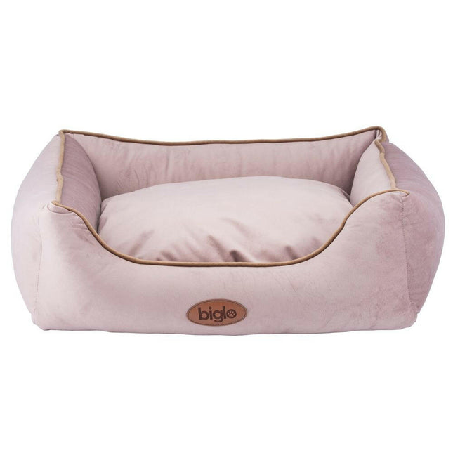 Biglo Velur Love - elegant velvet bed for dogs and cats, rectangular dusty pink.