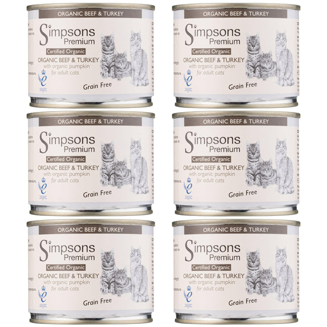 Simpsons Premium Cat Organic Beef & Turkey - grain-free wet food for cats, beef, turkey, pumpkin.